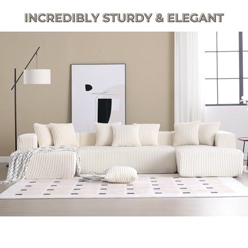 130" Modular Sectional Sofa,U-Shaped Sectional Couches for Living Room,4-Seater Corduroy Upholstered Cloud Couches with 8 Pillows and Deep Seats,Free Combination (Beige)