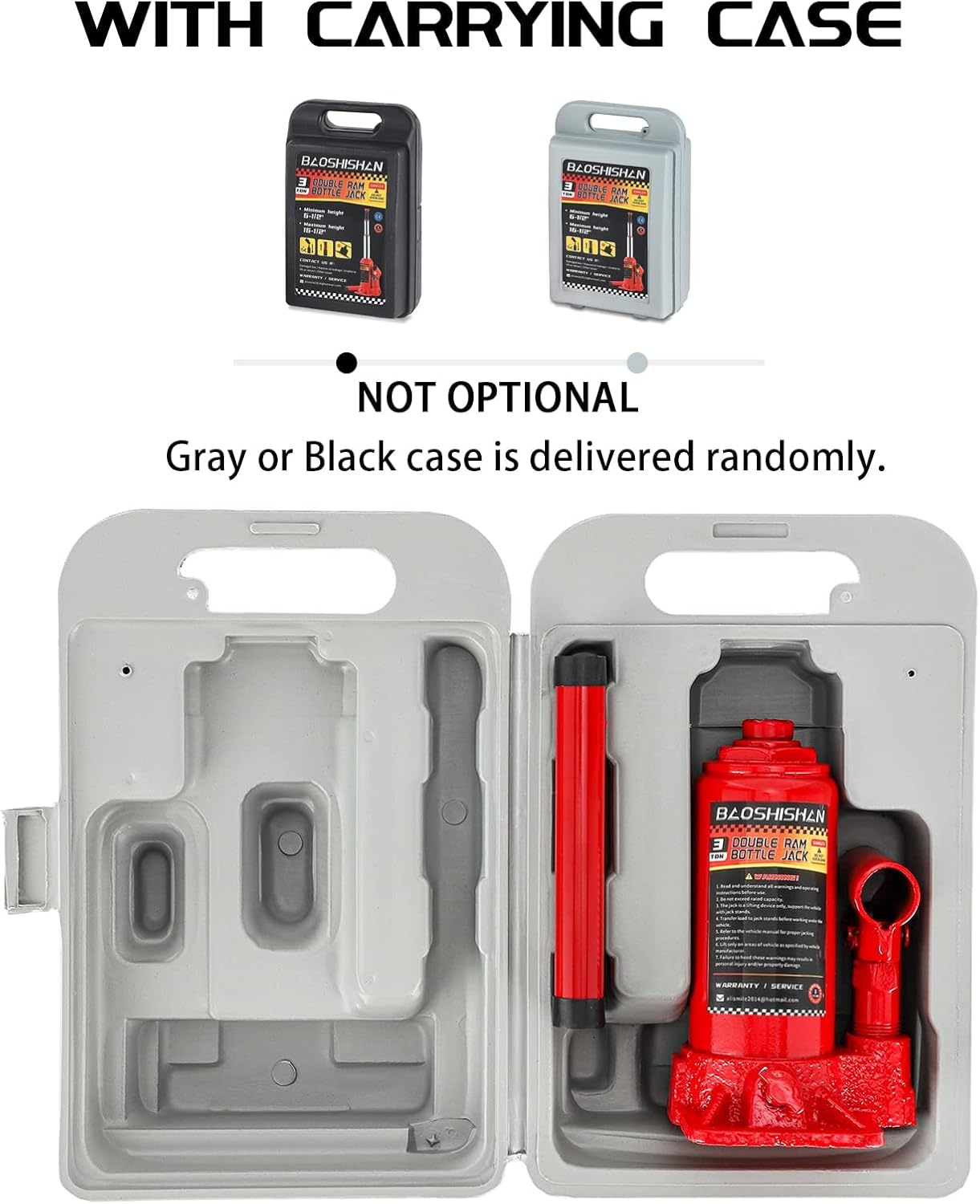 BAOSHISHAN 3 Ton Double Ram Bottle Jack 6-1/2 to 16-1/2 Lifting Range Portable Hydraulic Jack with Carrying Case