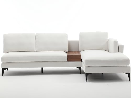 Morden Fort Modern Cloud Couch Sectional L Shaped Modular Sofa with Reversible Chaise 4 Seater Couch Sofa for Living Room， Linen Fabric, Beige