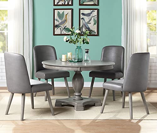 Dining Table with Fixed Wooden Top & Apron and Wooden Turned Pedestal Base, LERFAN Round Single Pedestal Kitchen Tables, 48" Dia x 30" H