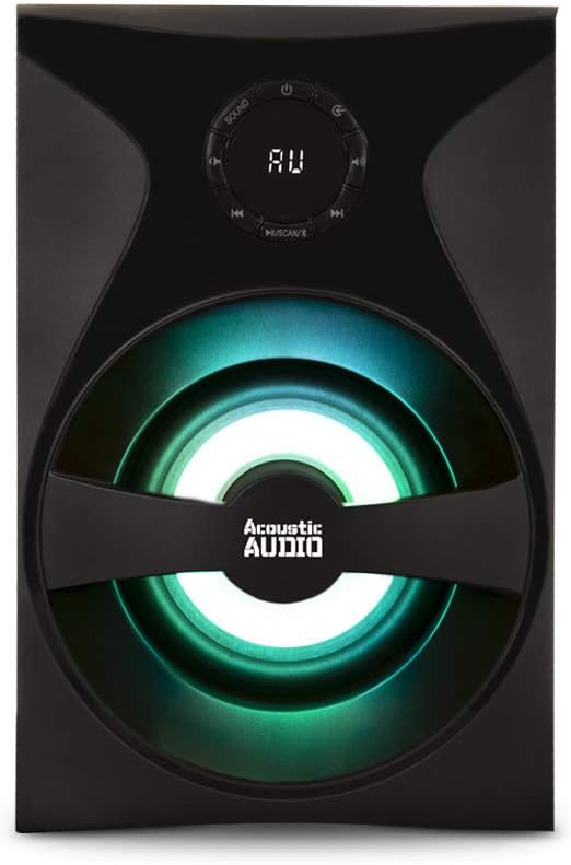 Acoustic Audio by Goldwood Bluetooth 5.1 Surround Sound System with LED Light Display, FM Tuner, USB and SD Card Inputs - 6-Piece Home Theater Speaker Set, Includes Remote Control - AA5400 Black
