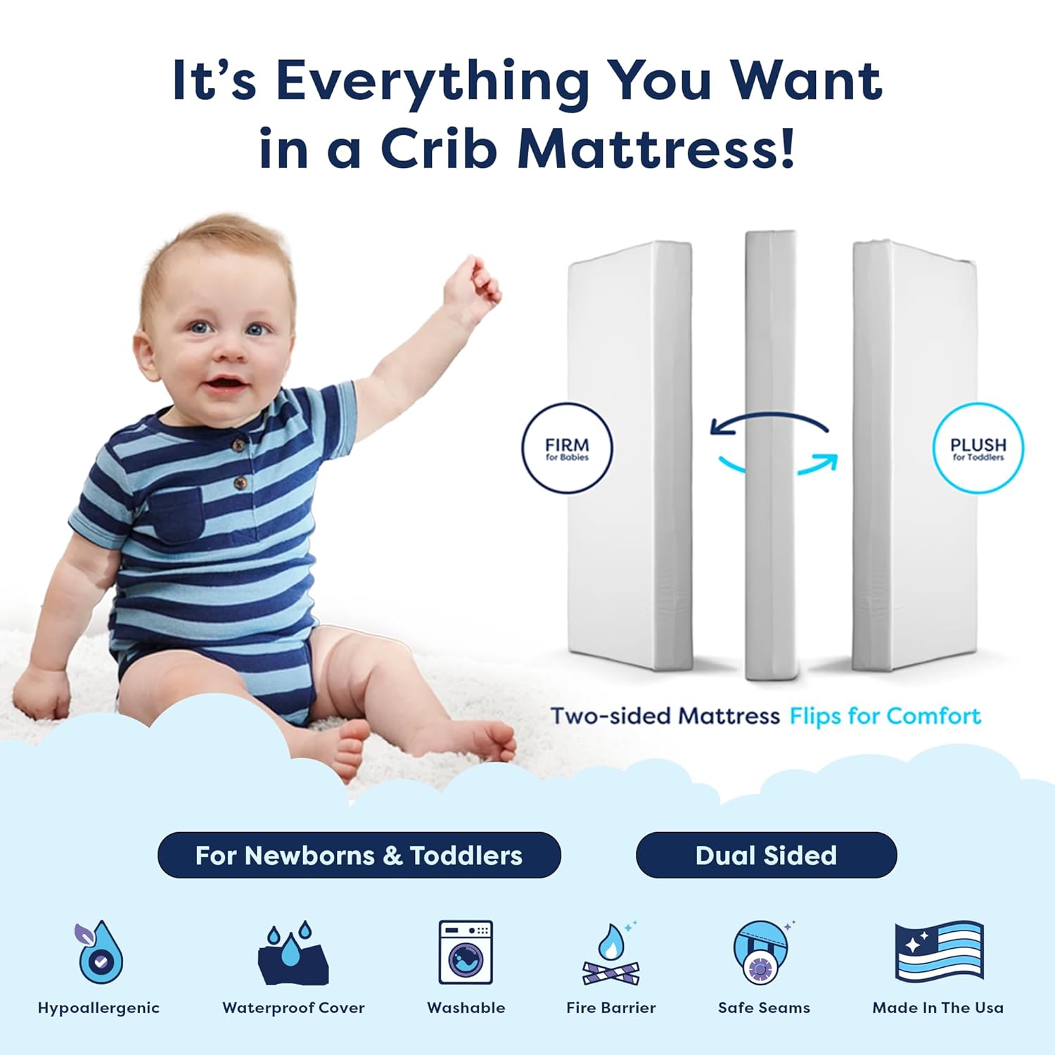 Moonlight Slumber Little Dreamer Crib Mattress - Firm, Dual Sided, Standard Size, Waterproof, 5in.