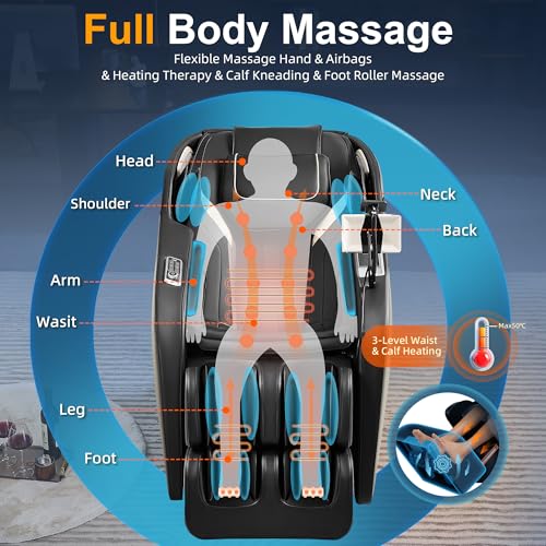 Massage Chair Full Body, SL-Track Zero Gravity Shiatsu Massage Chair Built-in AI Voice Control, Heat System, Airbag Massage, with Body Scan, Heated, Calfrest Extension for Home, Office Use - Black