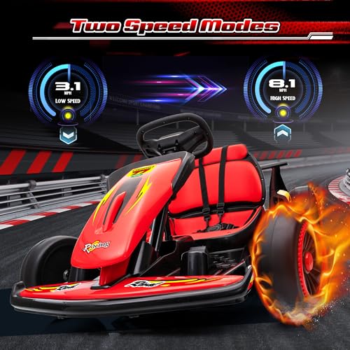 24V Electric Go Kart for Kids, 400W Drift Cart with EVA Tires, High/Low Speed, Max Speed 8.1 MPH, Music, Wireless, Electric Crazy Go-Kart Outdoor Ride on Toy for Kids Ages 6+, Red