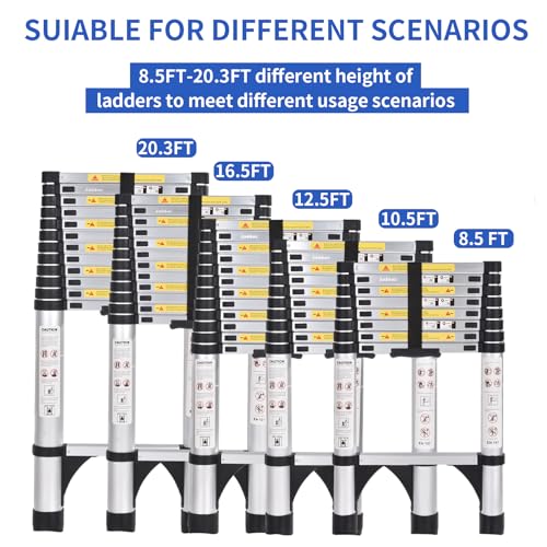 Telescoping Ladder 16.5 FT Extension Ladder Aluminum Lightweight Telescopic Ladder with 2 Triangle Stabilizers Telescoping Attic Ladder RV Ladders for Travel Collapsible Ladders for Home