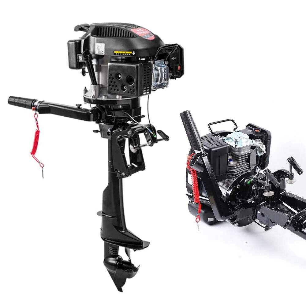 ZhdnBhnos 4 Stroke 6HP Heavy Duty Outboard Motor Fishing Boat Petrol Engine W/ Air Cooling System CDI 2500RPM Single Cylinder Hand Pull