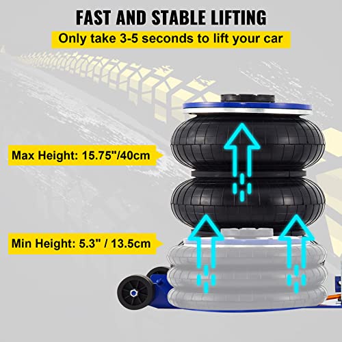 VEVOR Air Jack, 3 Ton/6600 lbs Triple Bag Air Jack, Air Bag Jack Lift Up to 15.75 Inch, 3-5S Fast Lifting Air Bag Jack for Cars with Adjustable Long Handle (Blue)