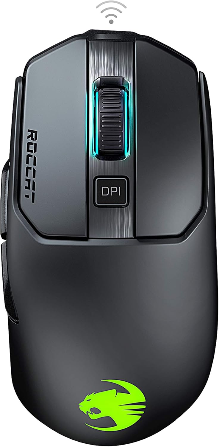 ROCCAT Kain 200 Wireless PC Gaming Mouse, AIMO RGB Backlit Lighting, Owl-Eye Optical Sensor, Ergonomic Mouse Feel, 5 Side Buttons, Adjustable Up to 16,000 DPI, Up to 50 Hour Battery Life, Black Pack of 2