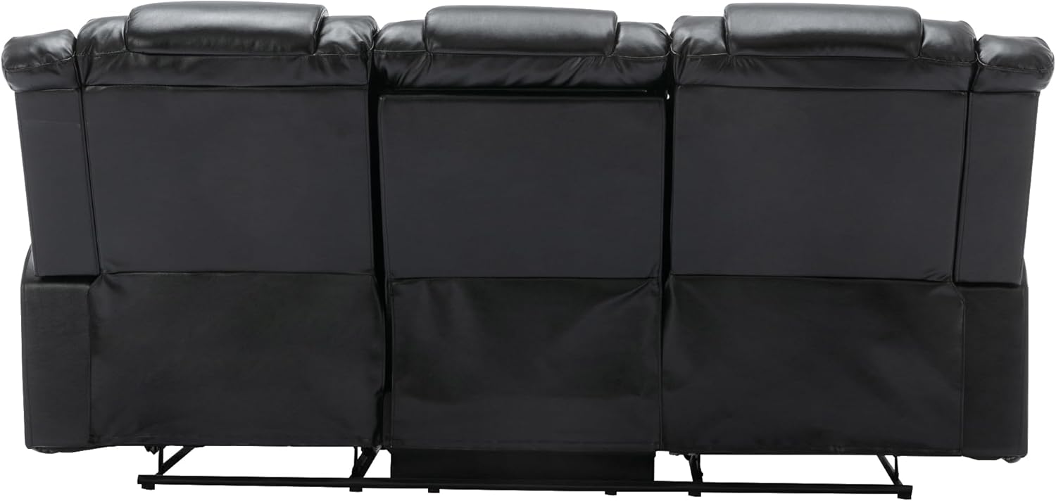 3 Seater Wall Hugger Manual Reclining Loveseat Couch, Faxu Leather Motion Sofa RV Chair Home Theater Lounge Seating with Center Console and Fold Down Table w/Cupholders for Living Room Office