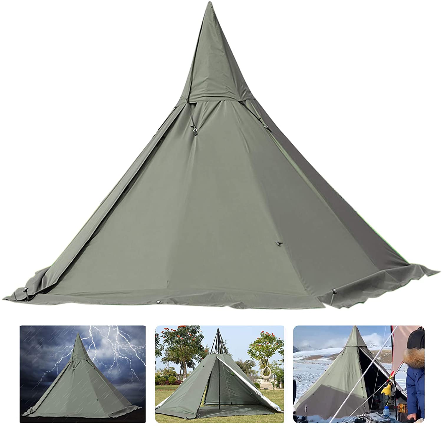 Fichiouy Tent Camping Teepee Tent 4 Season 2 Doors Hike Waterproof Tent Outdoor Reathable