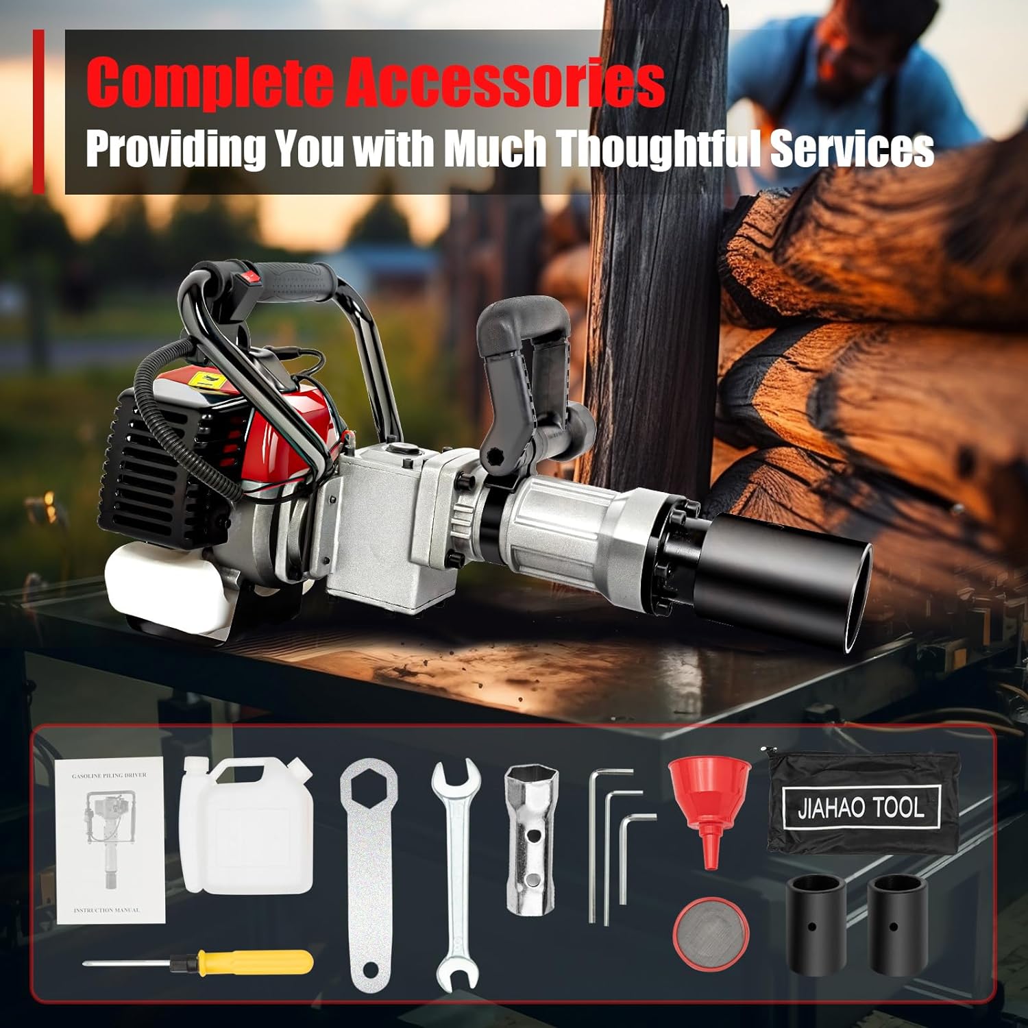 32.7CC 2 Stroke Gas Powered T Post Driver, 900W Fence Post Pile Driver Hammer, Portable Petrol Piledriver Single Cylinder Air Cooling 8500r/min, Piling Machine for Fencing, Stakes, Buildings