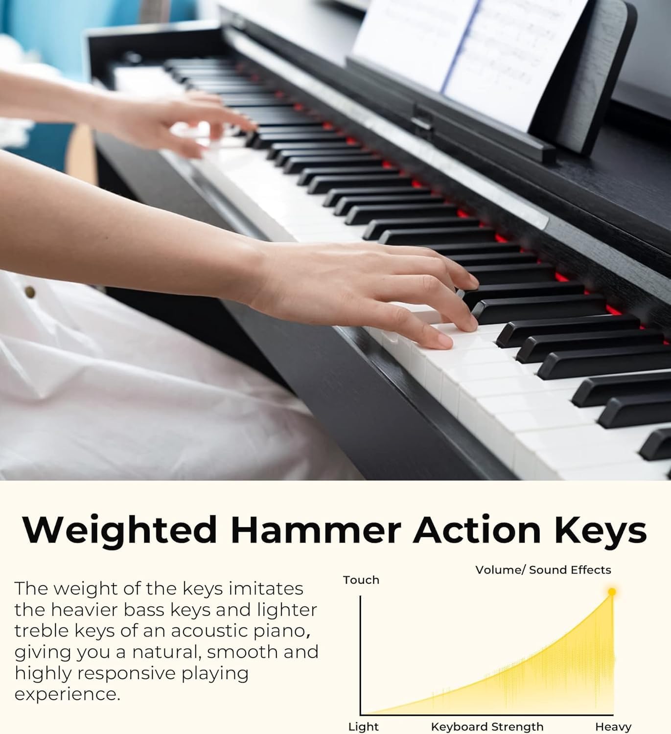 Vangoa Digital Piano 88 Keys Weighted Hammer Action Home Digital Piano Full size with Furniture Stand, Flip Key Cover, Three Pedals and Power Adapter