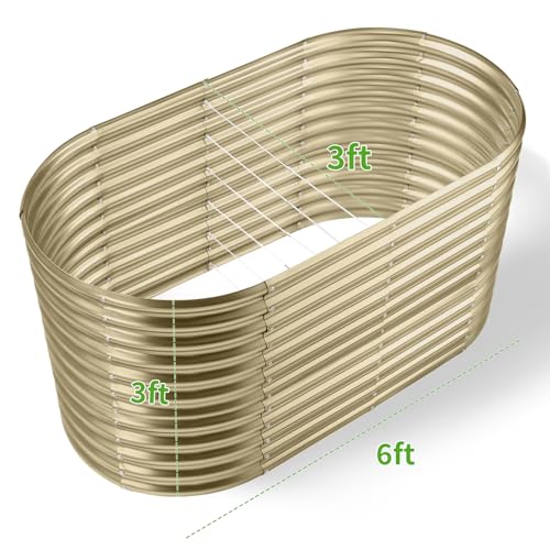 Land Guard 8x4x3ft Oval Galvanized Raised Garden Beds, Large-Capacity Metal Planter Box Outdoor, Durable Deep Raised Garden Bed 3ft Tall, Raised Beds for Gardening Vegetables, Cream Yellow