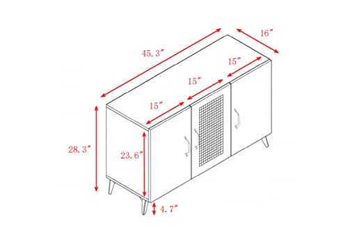 Spacious 45" Sideboard Buffet Cabinet with Rattan Mesh Doors, Durable Melamine and Carbon Steel Kitchen Storage Cabinet, Elegant Engineering Wood Frame, Versatile for Dining Room, Bedroom