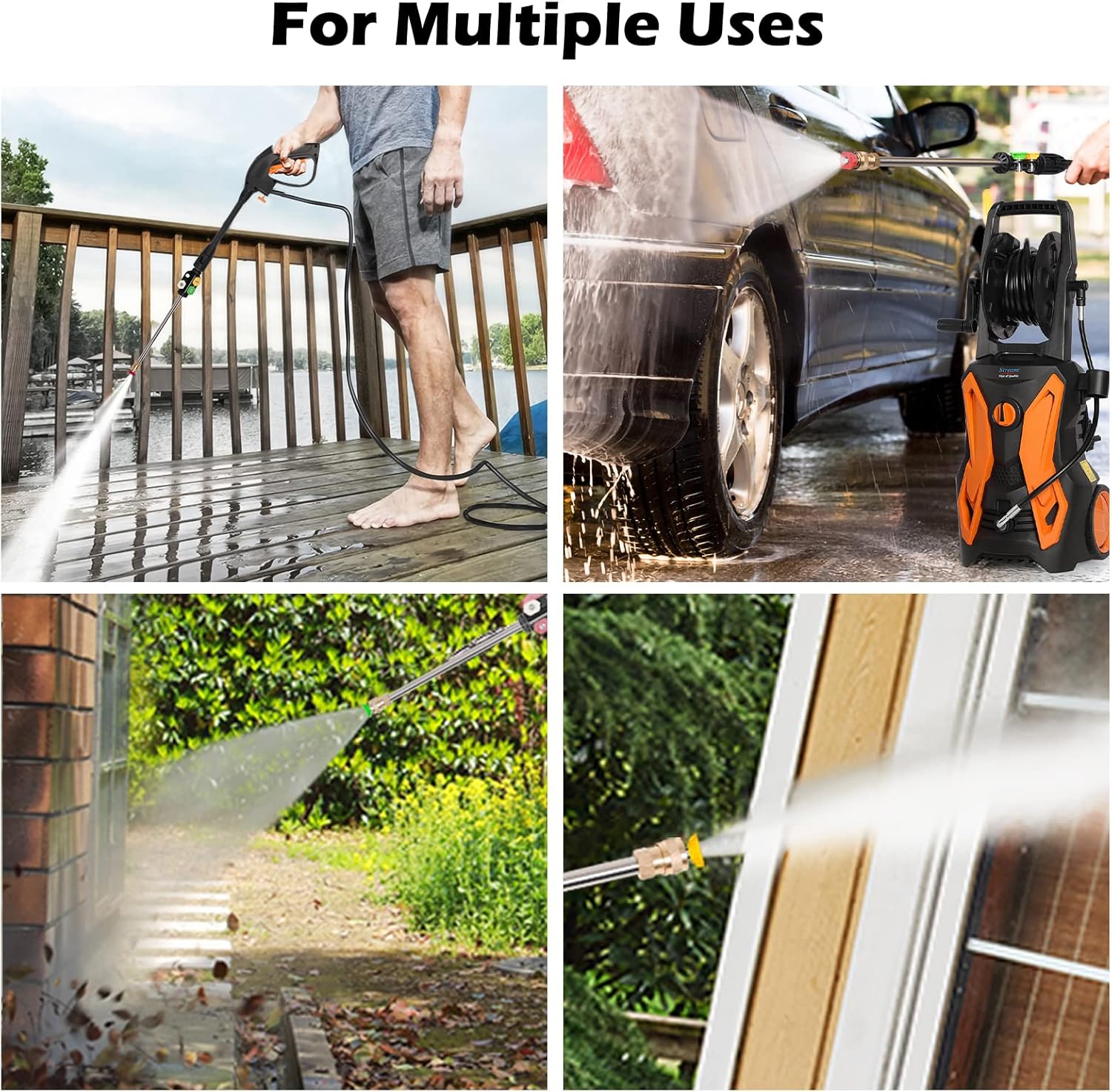 Electric Pressure Washer, Max. 3600PSI 2.4GPM 2000W Power Washer Pressure Washer with Hose Reel Spray Gun 5 Nozzle Adapter, and Foam Cannon, for Cleaning Cars/Fences/Patio