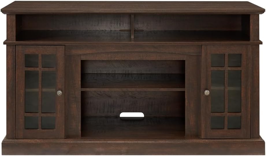 Tv Stand Corner Television Cabinet for Up to 65" with Storage Living Room Entertainment Center Console Table Brown Classic Mid-Century Modern MDF Veneer Textured