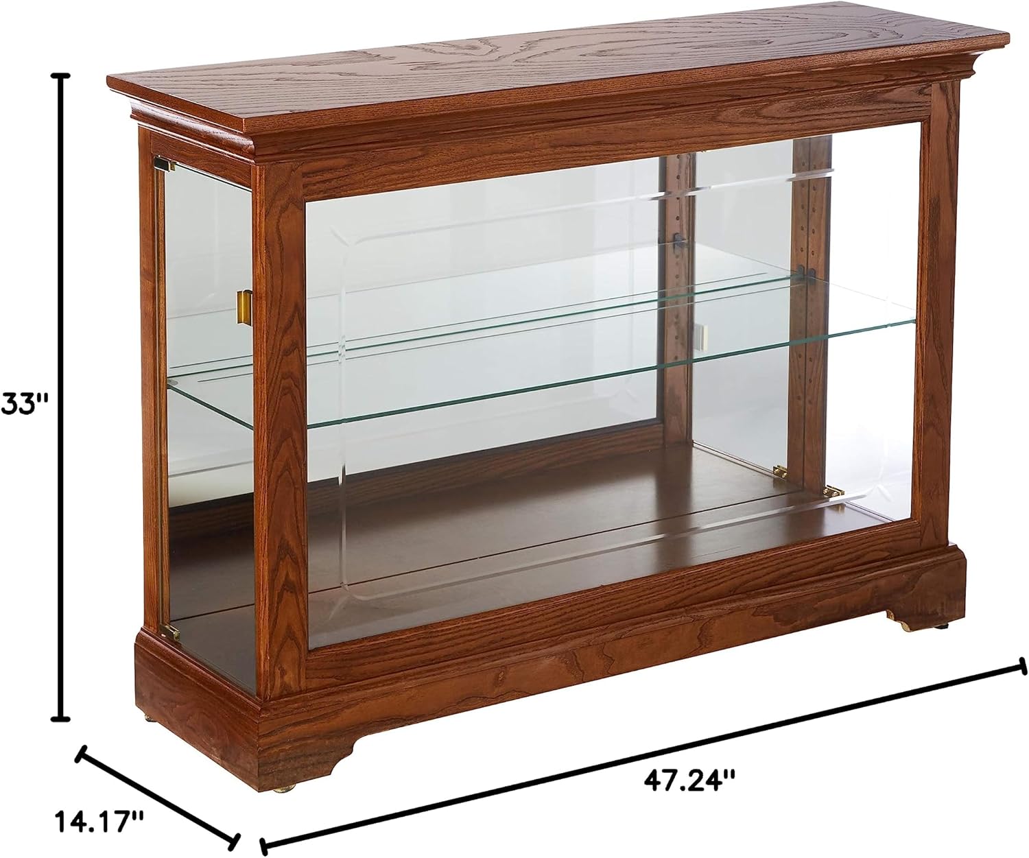Howard Miller Burrows Console Curio Cabinet 680-535 – Golden Oak Finish, Home Decor, One Glass Shelf, Two Level Display Case, No Reach Incandescent Light
