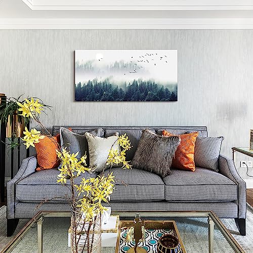 Landscape painting wall decor Canvas Wall Art for Living Room - Misty Forests of Evergreen Coniferous Trees in an Ethereal Landscape - Modern Home Decor Framed Ready to Hang bedroom decoration