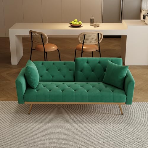 Velvet Convertible Sofabed, Futon Sofa Bed,68.3" Small Sofa Bed Couch with Adjustable Backrest,Modern Loveseat for Living Room, Bedroom, Office, Green