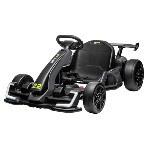 24V Electric Go Kart,300W Powerful Drift Kart for Kids, Electric Pedal Kart,with 300W Strong Motor, Drift/Sport Mode, Big Battery, Eva Tire,Length Adjustmen for Outdoor Racing Toy-White