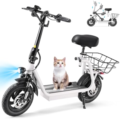 Caroma Peak 800W/1200W Electric Scooter Adults, 30 Miles Max Range, Foldable Electric Scooter with Seat, Front Suspension, Detachable Large Basket,Commuter E-Scooter for Adult and Teens