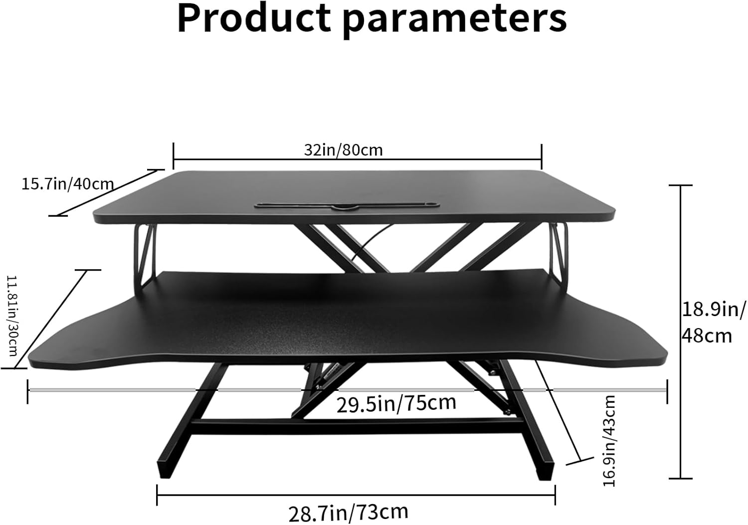 Standing Desk Converter, Stand Up Desk Riser, 32" Height Adjustable Dual-Layer Sit to Stand Desk, Desk Riser with Keyboard Tray for Home, Office, Laptop Workstation