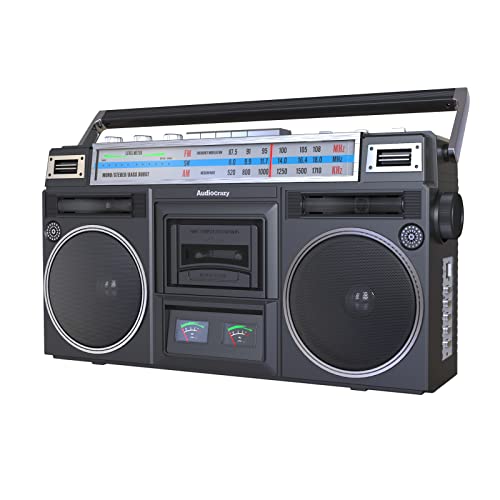Audiocrazy Retro Boombox Cassette Player AM/FM Shortwave Radio, Portable Cassette Tape Player Recorder, Wireless Streaming, USB/Micro SD Slots Guitar/Aux in, Convert Cassettes to USB Classic 80s Style