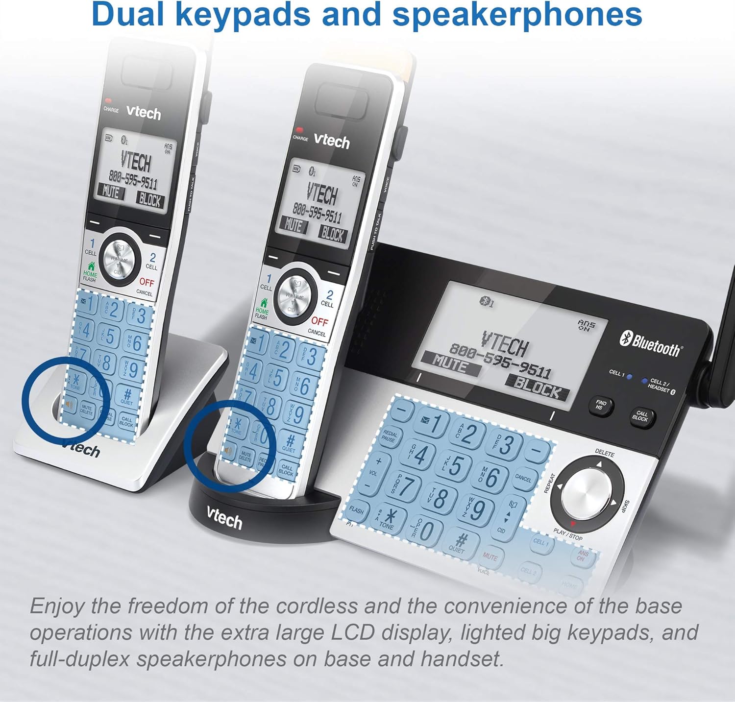 VTech IS8151-5 Super Long Range 5 Handset DECT 6.0 Cordless Phone for Home with Answering Machine, 2300 ft Range, Call Blocking, Bluetooth, Headset Jack, Power Backup, Intercom, Expandable to 12 HS
