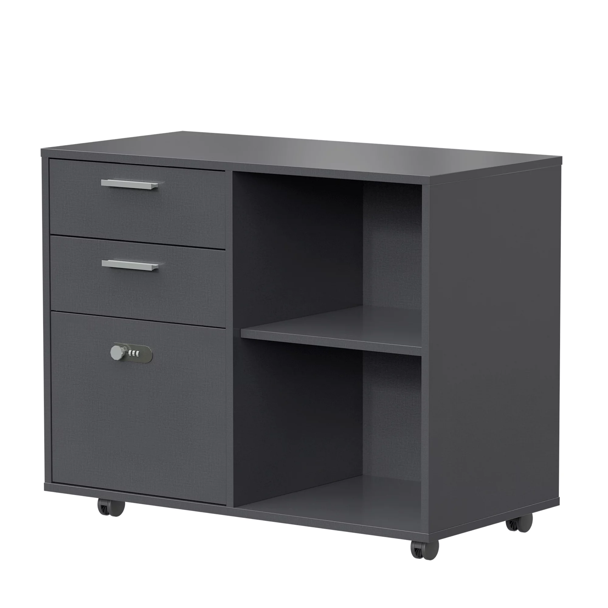 Drawer Wood File Cabinet with coded Lock, Mobile Lateral Filing Cabinet, Printer Stand with Open Storage Shelves for Home Office, Modern Popular fabric grain