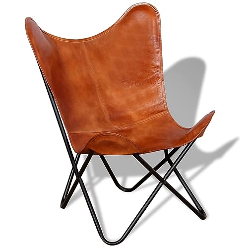 Butterfly Chair Brown Real Leather,Ergonomic Vintage Real Leather Butterfly Chair for Ultimate Comfort and Style Living Room Furniture, Chaise Lounges