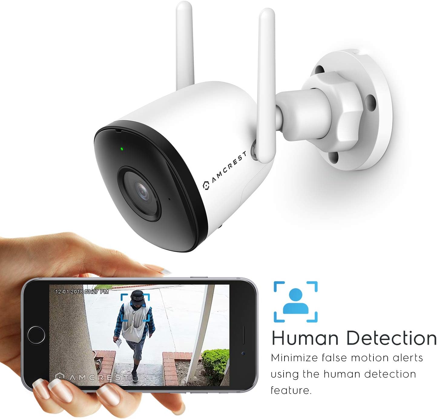 Amcrest SmartHome 4MP Outdoor WiFi Camera Bullet 4MP Outdoor Security Camera, 98ft Night Vision, Built-in Mic, 106° FOV, 2.8mm Lens, MicroSD Storage (Sold Separately), ASH43-W (White)