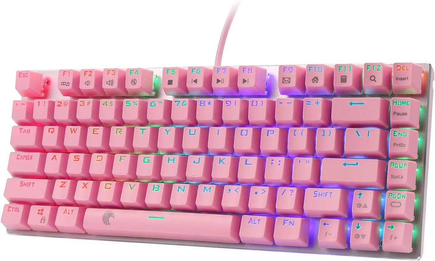 E-Yooso 60% RGB Retro Steampunk Mechanical Keyboard, Luxury Vintage USB Keyboard with Compact 81 Keys, Blue Switches White