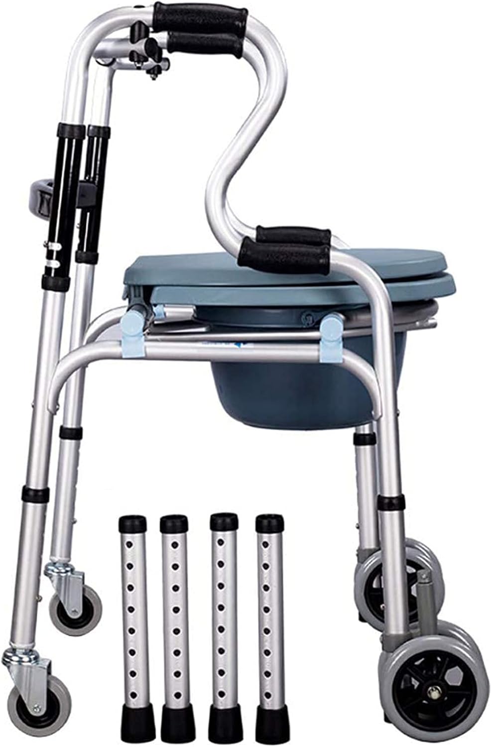 KOHARA Mobile Wheeled Commode Chair, Adjustable Height Mobile Commode Chair, WC Toilet Chair, Mobile Commode, Portable Bathroom Chair,Brakes