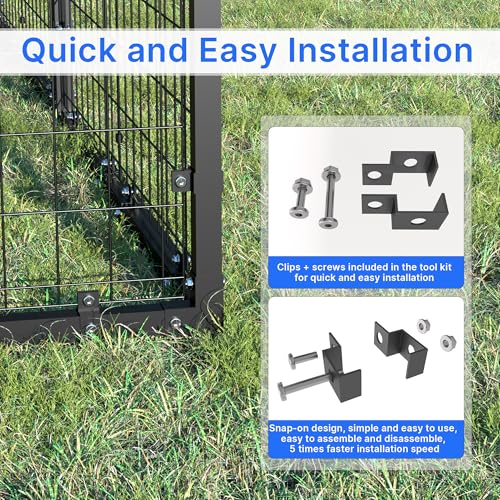 Kurapika Large Outdoor Dog Cage, Heavy-Duty Kennel Enclosure with Weatherproof UV-ResistantCover, Zinc-Coated Steel Barrier Fence with Dual Safety Lock for Yard & Patio (118" L x 118" W x 70.9" H)