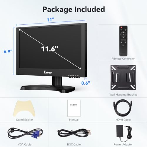 Eyoyo 12 inch Monitor 1920x1080 IPS LCD Screen Support VGA HDMI BNC AV USB Input Built-in Dual Loudspeakers Metal Housing for PC Laptop Raspi