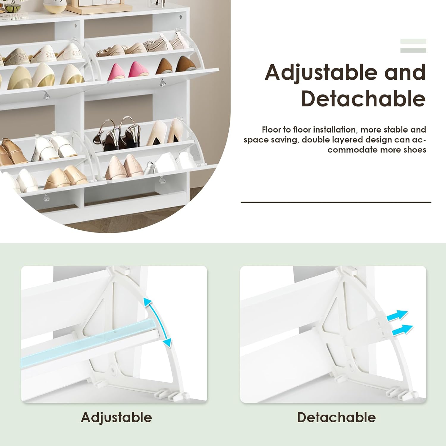 HOPUBUY Shoe Cabinet Storage for Entryway, White Shoe Organizer Cabinet with 4 2-layer Flip Drawers, Hidden Narrow Shoe Rack with for Hallway, Living Room