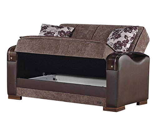 Empire Furniture USA LS-Rochester Rochester Collection Convertible Sofa Bed with Storage Space Includes 2 Pillows, Brown