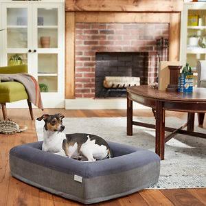 Frisco Orthopedic Rectangular Bolster Cat u0026 Dog Bed w/Removable COVER, Gray, Medium
