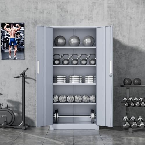 Incbruce 72” Metal Storage Cabinet, Garage Cabinets and Storage System with Doors and Shelves, Tall Lockable Tool Cabinet for Garage, Office, Home (Black)