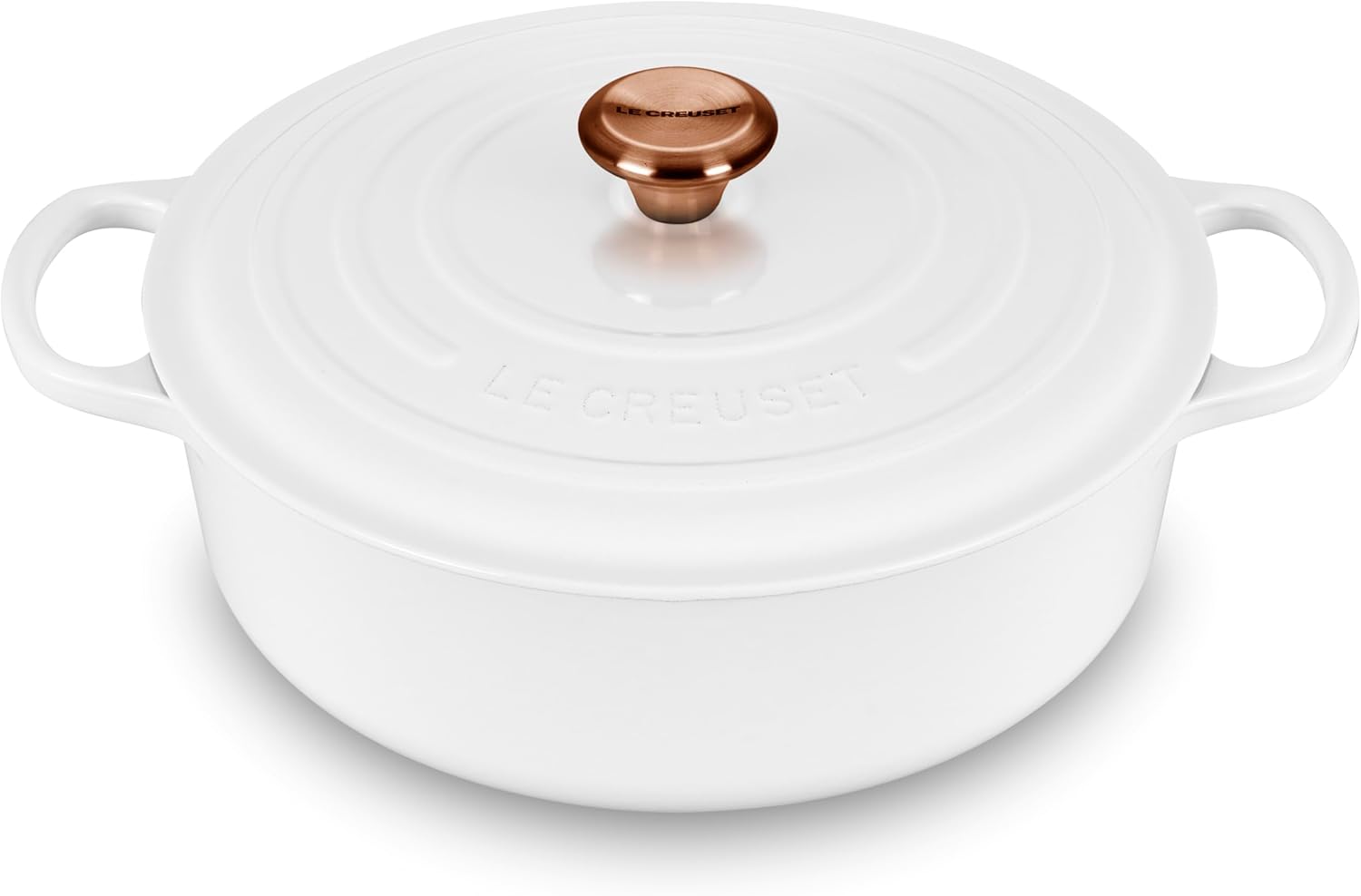 Le Creuset Signature 6.75-quart Round Wide Oven with Copper Knob - Enameled Cast Iron (White)