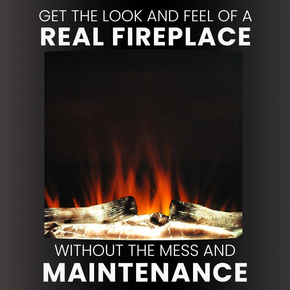 Cambridge CAM19VWMEF-2WHT 19.5 in. Vertical Electric Fireplace in White with Multi-Color Flame and Driftwood Log Display