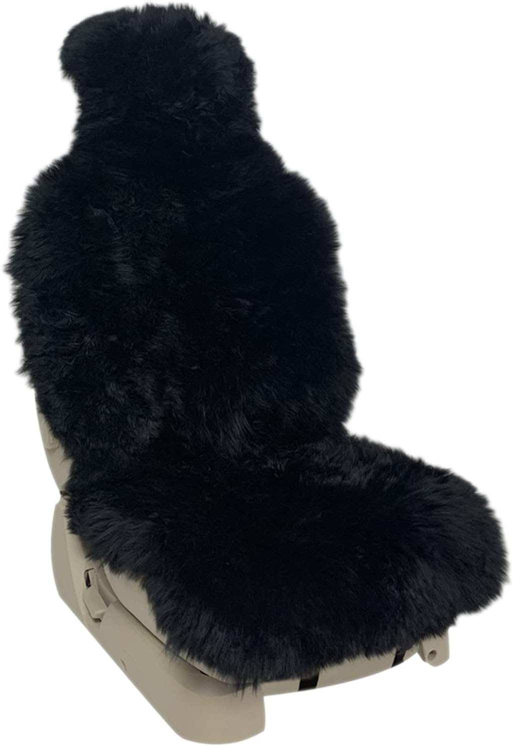 Sheepskin Seat Cover Genuine Australian Long Fur Sheepskin Car Seat Cushion Natural Pure Wool Automotive Seat Cover, Universal Fits Cars, SUVs, Trucks Minivans - Luxury Extra Dense Pelt, 1pc - Black