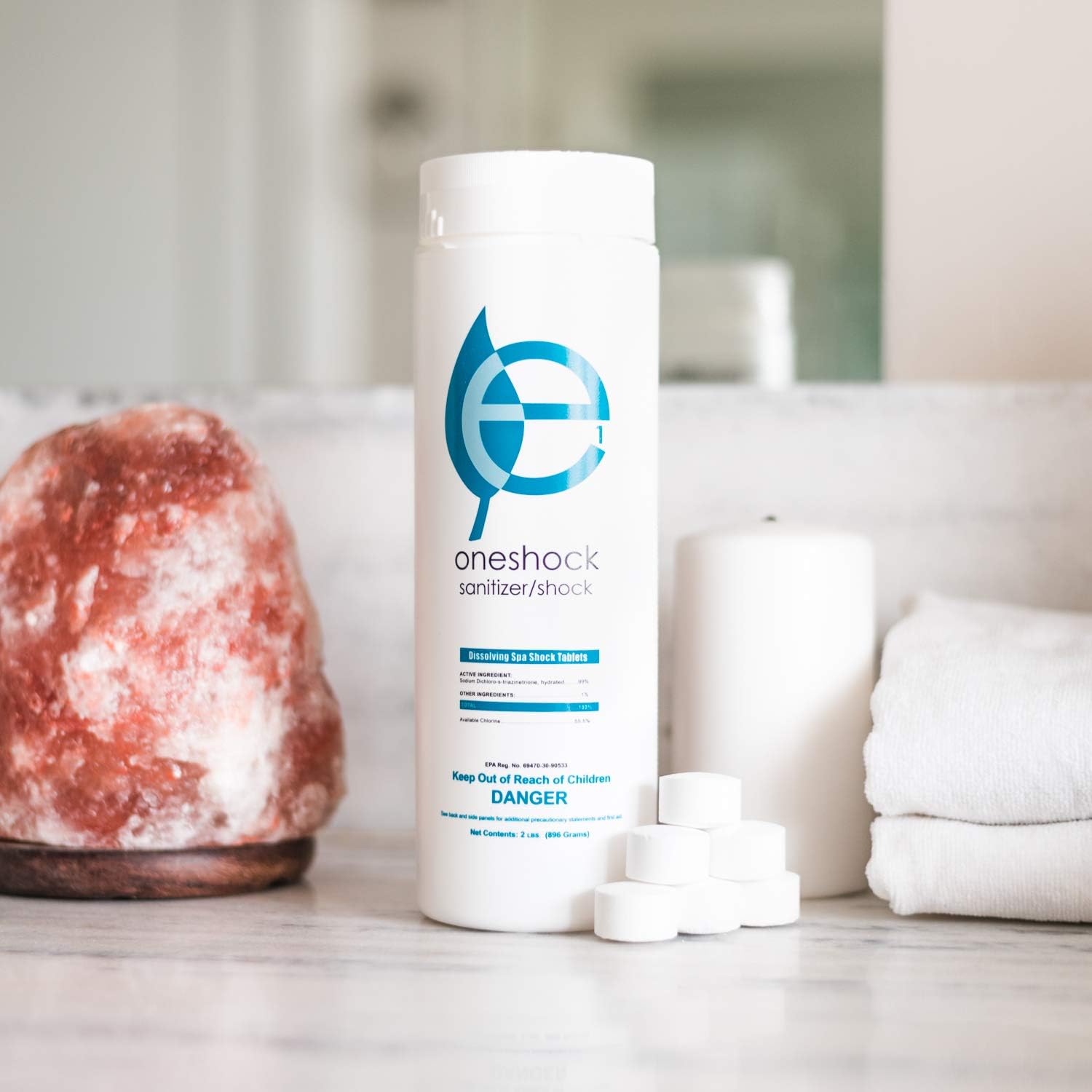 ecoone | OneShock Spa & Swimming Pool Tablets | Self-Dissolving, Pre-Measured Chlorine Shock & Sanitizer Combo | Clean, Clear & Bacteria Free Water | Swim-Safe Enzymes | Pool Maintenance | 64 Tabs Pack of 2