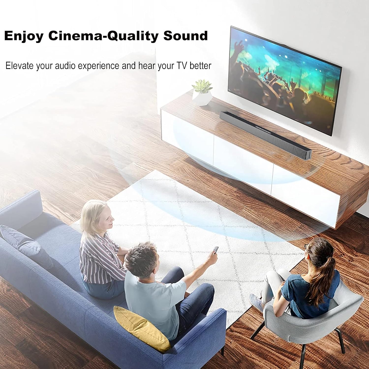 Soundbar for TV with Built-in Subwoofer - Home Theater Surround Sound Speaker System, Sound Bar with Bluetooth 5.0, Support HDMI, USB, Optical, AUX Connection, Wall Mountable