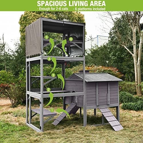 GUTINNEEN Outdoor Cat Enclosure - Large 77 Inch Catio with Waterproof Roof - Spacious Cat House for feral Cats and Outdoor Living