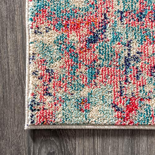 JONATHAN Y CTP108B-8 Contemporary POP Modern Abstract Blue/Red 8 ft. x 10 ft. Area-Rug, Bohemian, Easy-Cleaning, for Bedroom, Kitchen, Living Room, Non Shedding