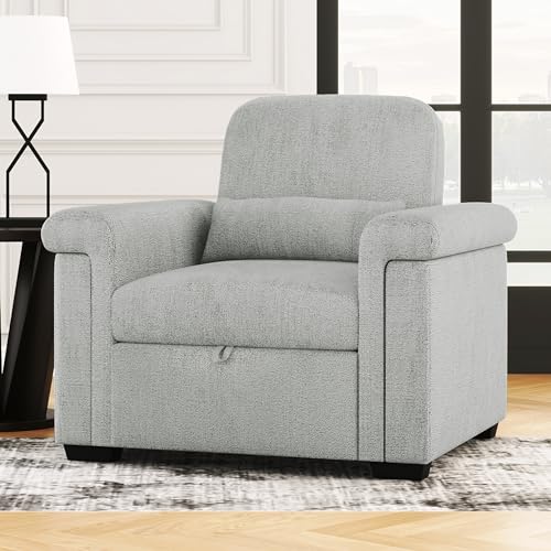 3 in 1 Convertible Single Sofa, Pull Out Sofa Bed Lounger Chair with Pillow and Adjust Backrest, Multi-Function Single Sleeper Sofa Bed for Living Room Apartment Office (Beige-2)