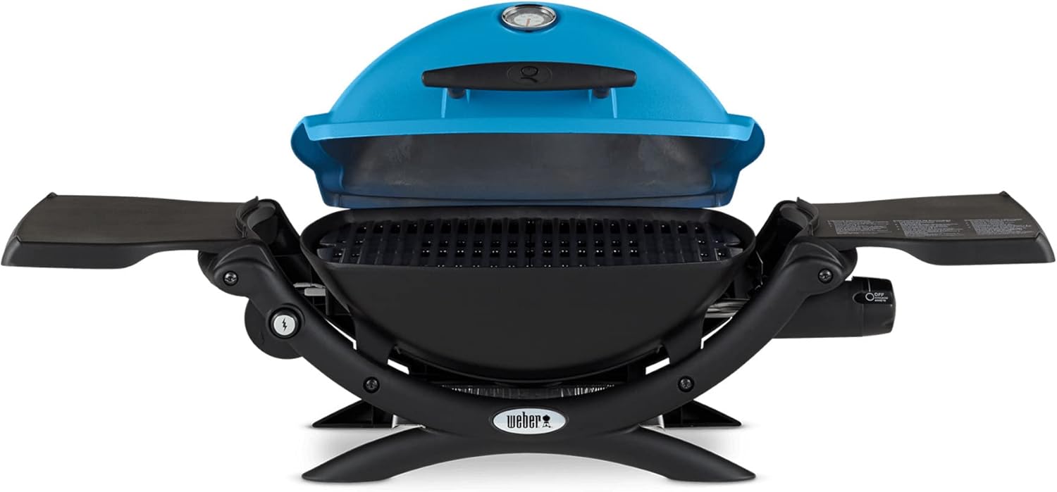 Weber Q 1200 Gas Grill (Blue) and Adapter Hose Bundle (2-Items)