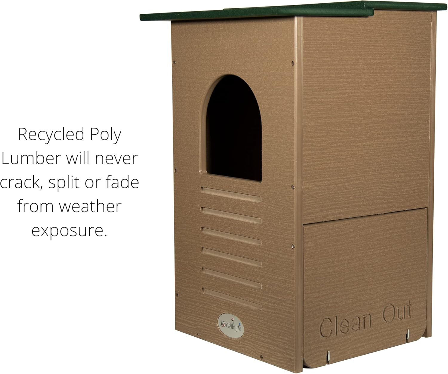 JCs Wildlife Recycled Poly Lumber Barred Owl Nesting Box - Mounting Hardware and Pine Shavings Included - Dedicated Clean Out Door - Made in The USA