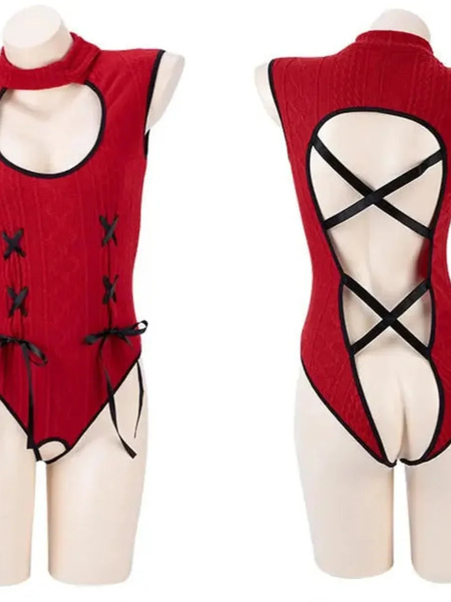 'Red Bunny' Kawaii Hollow-Out Backless Bodysuit